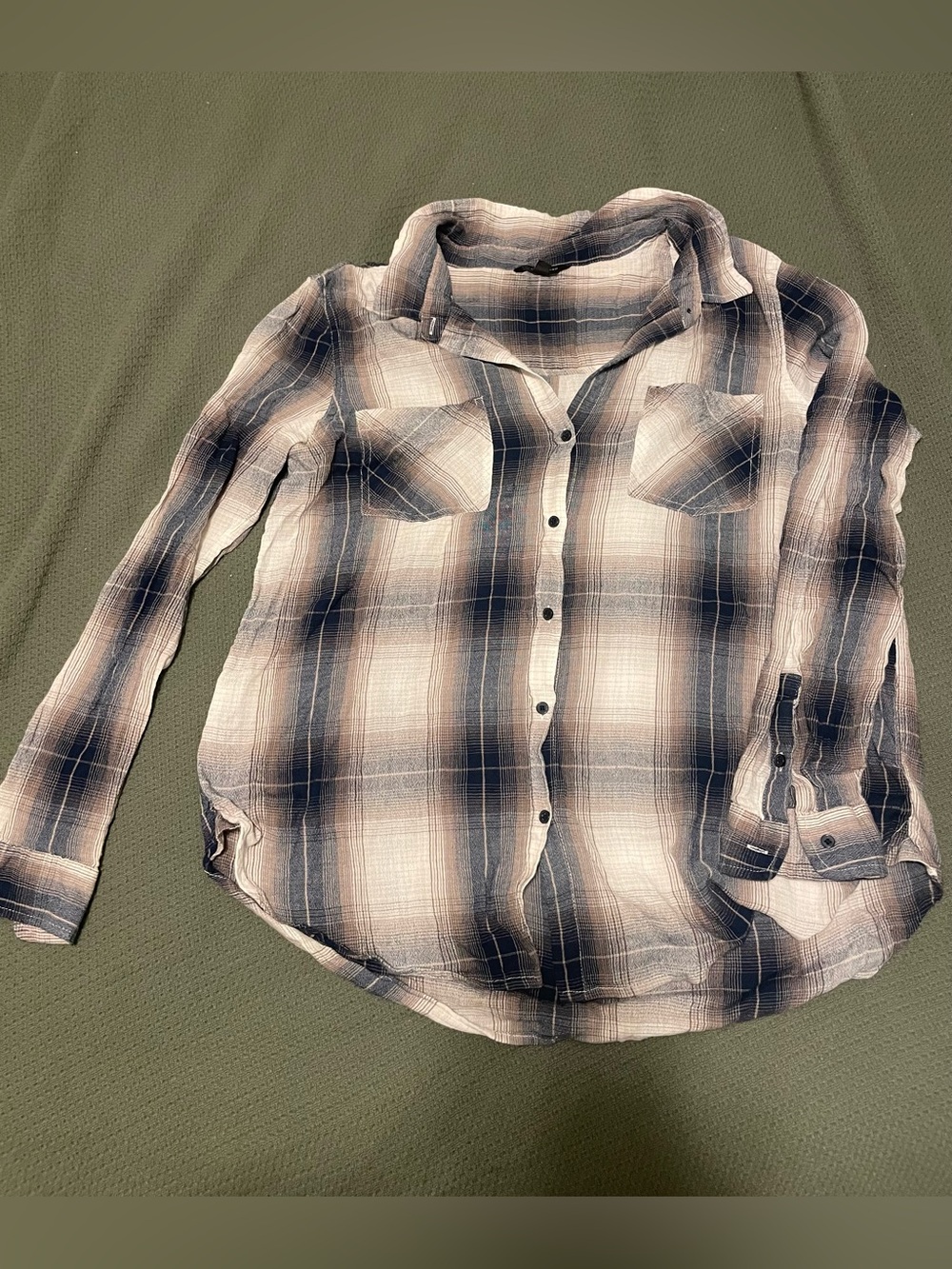 Lucky Brand Plaid Button-Down Shirt - Navy & Cream